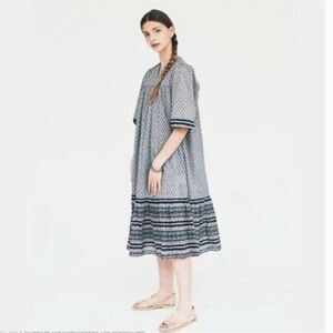 ANNA SUI x Uniqlo Cotton Midi Dress Size Medium Prairie Cottagecore Boho Peasant